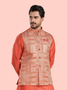 TRENDS OF ETHNIC Sleeveless Geometric Print Men Jacket