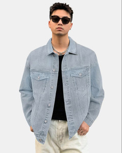 White leapard Full Sleeve Solid Men Denim Jacket