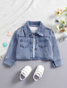 Complete Outfits Full Sleeve Applique Girls Denim Jacket