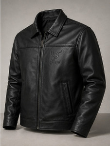 CRESIM Men Solid Leather Jacket - Image 1