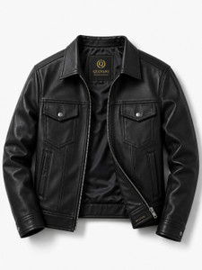 Qulvani Men Solid Leather Jacket - Image 1