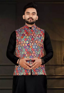 SONBAI Sleeveless Floral Print Men Jacket