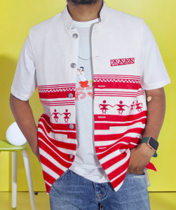 ADIVASI SHOP Half Sleeve Striped Men & Women Jacket