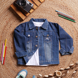 Mysha clothing Full Sleeve Printed Boys & Girls Denim Jacket