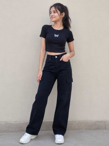 SHIVSHAKTI Wide Leg Girls Black Jeans