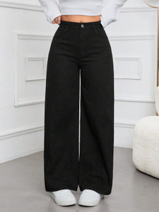 DENIM LOOK Flared Women Black Jeans