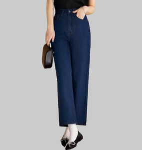 Flaring Loose Fit Women Dark Blue Jeans