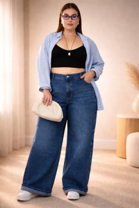 AADVI FASHION Wide Leg Women Dark Blue Jeans