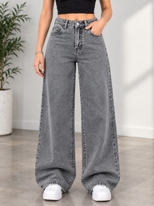 DENIM LOOK Straight Fit Women Grey Jeans
