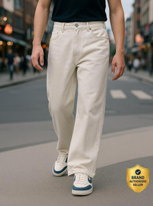 BEWAKOOF Super Baggy Loose Fit Men Beige Jeans