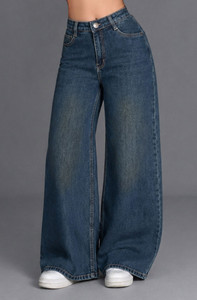 NOVIO Wide Leg Women Blue Jeans