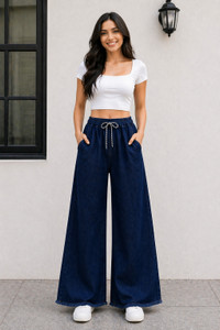 Skylish Wide Leg Women Dark Blue Jeans