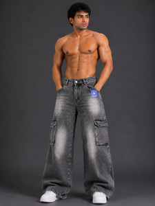 VIK&VIN Men Baggy Fit Mid Rise Dark Grey Jeans - Image 1