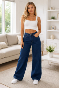 KASHIAN Loose Fit Women Dark Blue Jeans