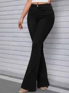 French Rose Flared Women Black Jeans