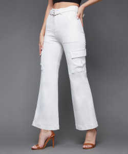 Miss Chase Flared Women White Jeans