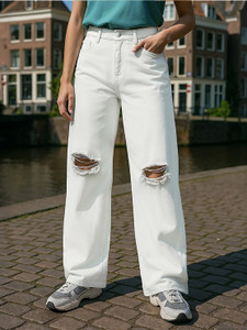 Star4well Straight Fit Women White Jeans