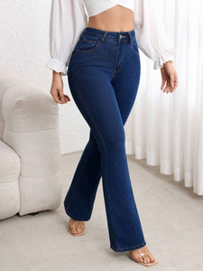 French Rose Boot-Leg Women Dark Blue Jeans