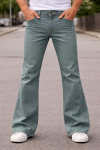 Trimted Flared Men Light Green Jeans