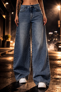 AADVI FASHION Wide Leg Women Blue Jeans