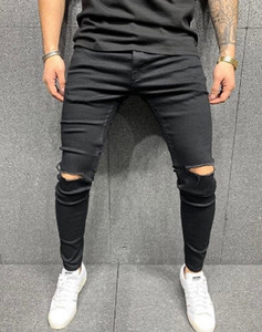 POKHINDA Skinny Men Black Jeans