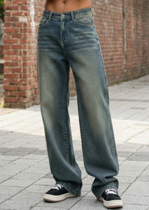 Bottombliss Men Baggy Fit Mid Rise Dark Green Jeans - Image 1