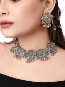 Velura Oxidised Silver Brass Silver Jewellery Set