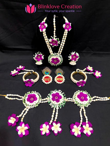 Blinklove Creation Fabric, Stone, Plastic Purple, White, Gold Jewellery Set