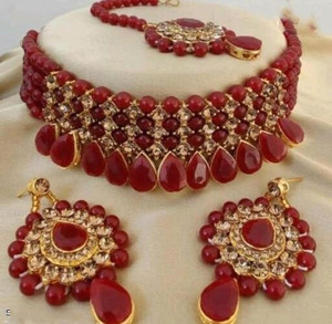 IBM COLLECTIONS Alloy Maroon Jewellery Set
