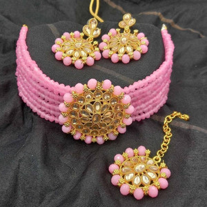 TWOLOVER Crystal, Alloy Gold-plated Pink Jewellery Set