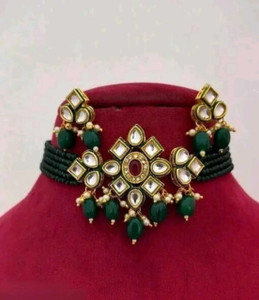 ARADHEMA Alloy Gold-plated Green Jewellery Set