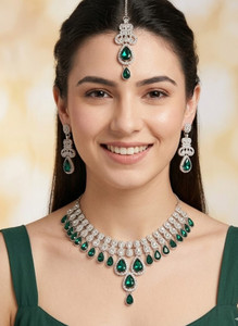 Brinah Brass Silver Green Jewellery Set