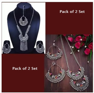 Samridhi DC Oxidised Silver, Alloy Silver Jewellery Set