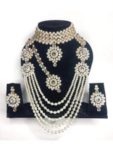 SK FASHION WORLD Mother of Pearl Gold-plated White, Gold Jewellery Set
