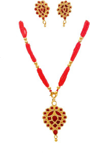 balaji gold Copper Gold-plated Red Jewellery Set
