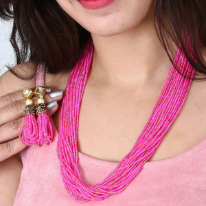 Henuka Copper Gold-plated Pink Jewellery Set