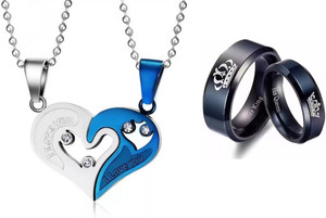 Heer Collection Stainless Steel Blue, Silver, Black Jewellery Set