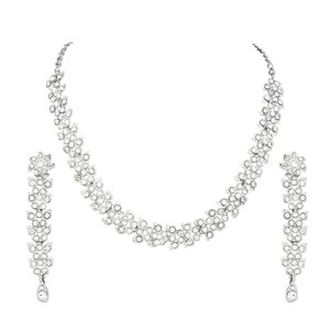 Atasi International Alloy Rhodium Silver, White Jewellery Set