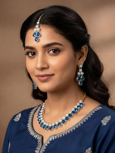 Brinah Brass Gold-plated Blue Jewellery Set