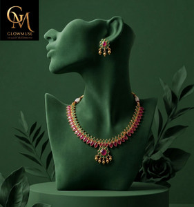 GLOWMUSE Brass Gold-plated Pink, Green, Gold Jewellery Set