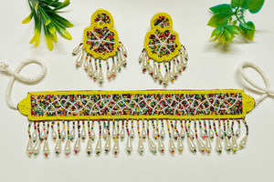 Calvin Craft Fabric, Mother of Pearl, Crystal, Glass Silver Multicolor Jewellery Set