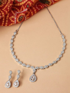 ZENEME Brass Rhodium White Jewellery Set