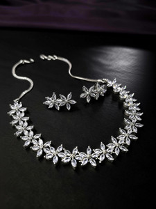 henuka imitation Brass, Crystal, Alloy Silver, Rhodium Silver, White Jewellery Set