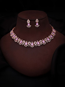 brado jewellery Brass Gold-plated Rose Gold, White, Pink Jewellery Set