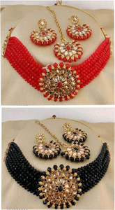 parameshwara art Alloy Gold-plated Red, Black Jewellery Set