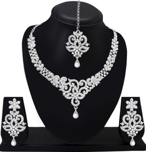 Atasi International Alloy Rhodium Silver, White Jewellery Set