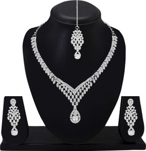 Atasi International Alloy Rhodium Silver Jewellery Set