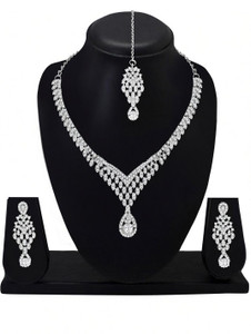 Atasi International Alloy Rhodium Silver Jewellery Set