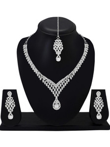 Atasi International Alloy Rhodium Silver Jewellery Set