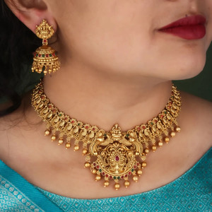 RUJVE JEWELLERY Cubic Zirconia Gold-plated Plated Brass Necklace Set
